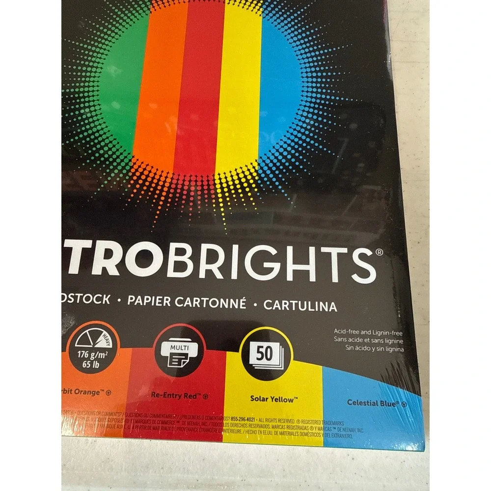 Astrobrights Primary Cardstock 8.5 x 11 65‎ lb 50 Sheets Multi Color 99325